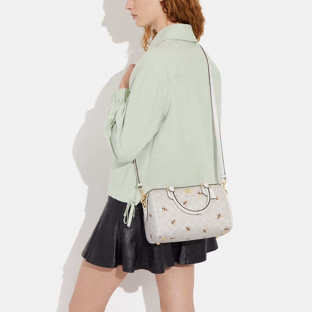 NWT Coach Outlet Rowan Satchel In Signature Canvas With Bee Print - Picture 5 of 6